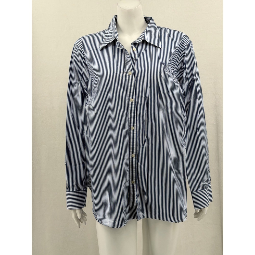 Lauren Ralph Lauren Top Womens 2X Blue Striped Classic Preppy Office Button Up